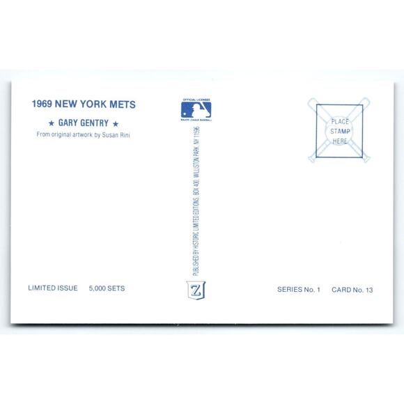 1969 NY Mets Baseball Postcard Susan Rini Gary Gentry Unused Limited Edition - Picture 2 of 2